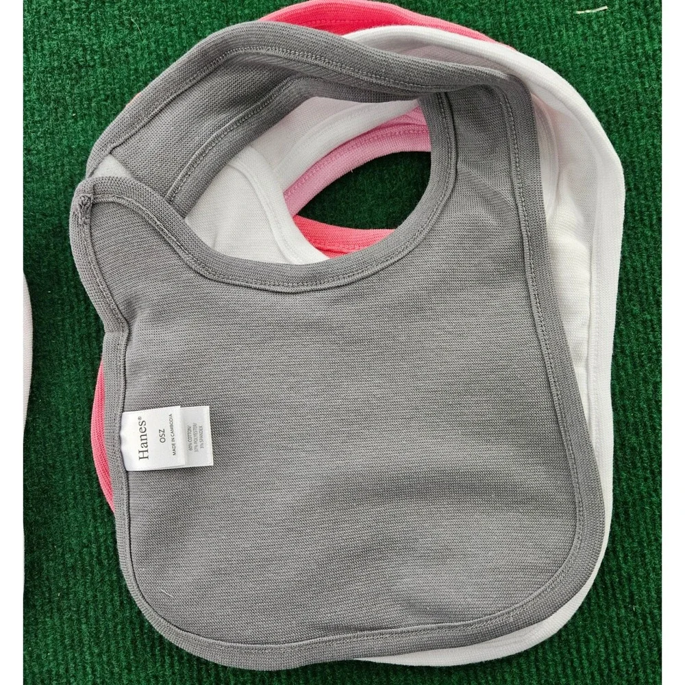 Hanes Ultimate Flexy Baby Bibs 8 Pack Pink Stripe Gray‎ White Soft Cotton Blend
